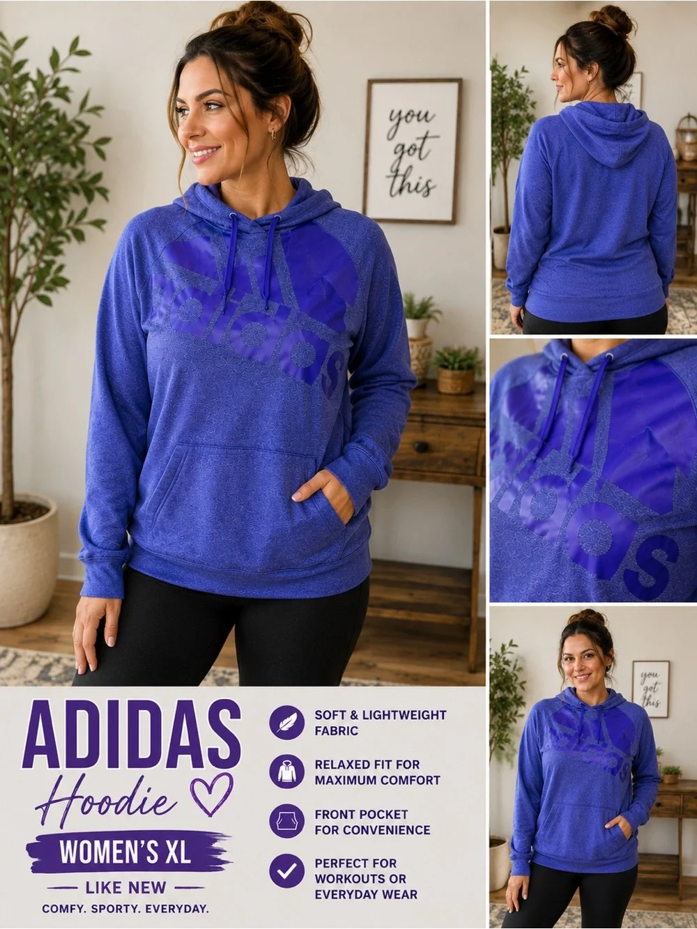 Adidas Women’s Xl  Hoodie Sweatshirt - purple